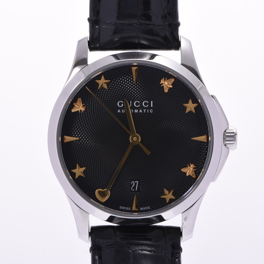 Gucci G Timeless Automatic Black Dial Black Leather Strap Watch For Women - YA126469 Buy Now By Gucci