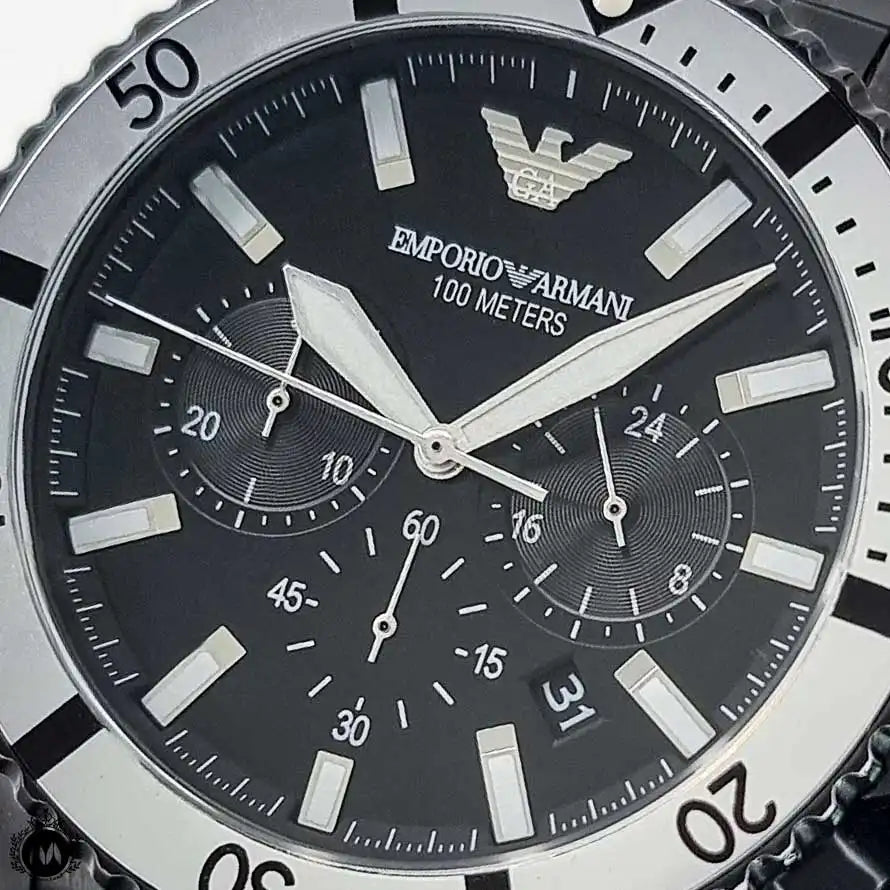 Emporio Armani Diver Chronograph Black Dial Black Steel Strap Watch For Men - AR80050 Buy Now By Emporio Armani