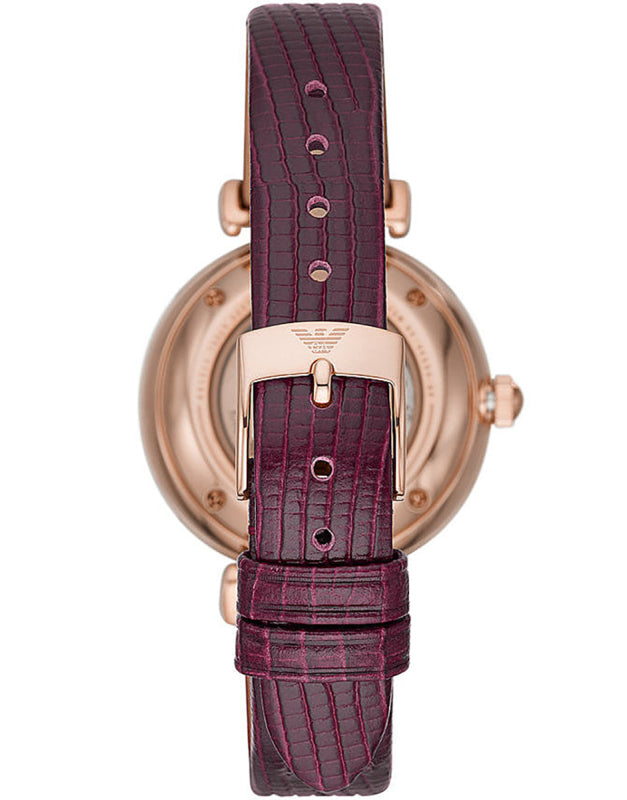Emporio Armani Meccanico Automatic Silver Dial Burgundy Leather Strap Watch For Women - AR60044 Buy Now By Emporio Armani