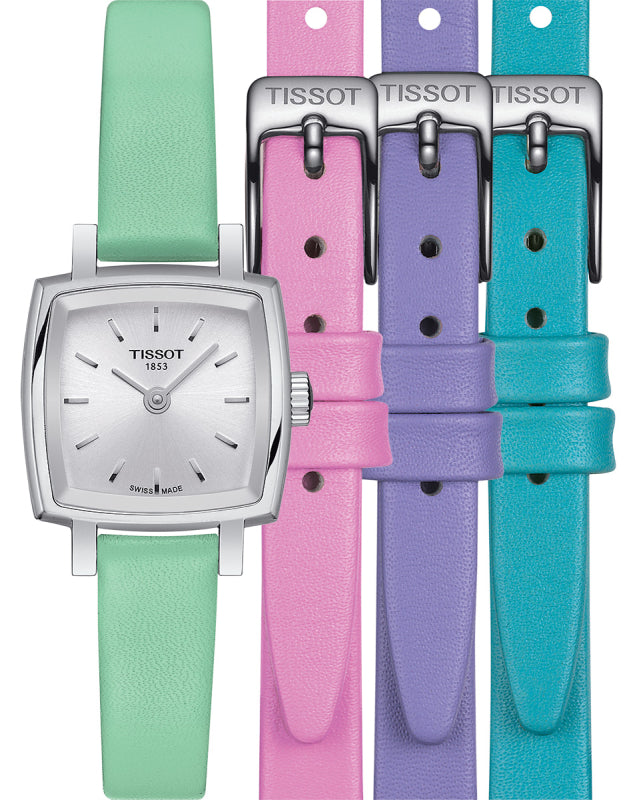 Tissot T Lady Lovely Square Silver Dial Light Green Leather Strap Watch for Women - T058.109.16.031.01 Buy Now By Tissot