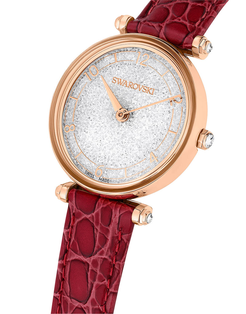 Swarovski Crystalline Wonder Silver Dial Red Leather Strap Watch for Women - 5656905 Buy Now By Swarovski