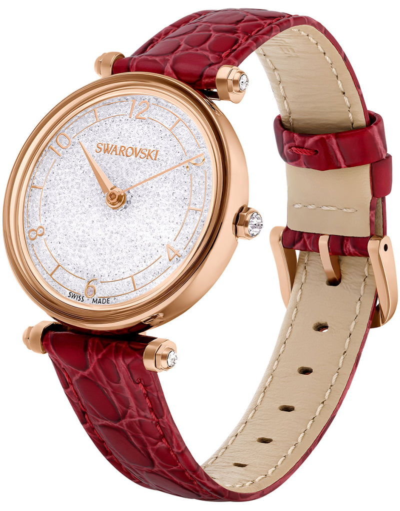 Swarovski Crystalline Wonder Silver Dial Red Leather Strap Watch for Women - 5656905 Buy Now By Swarovski