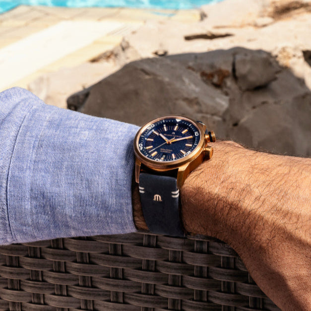 Maurice Lacroix Pontos Divers Limited Edition Blue Dial Blue Leather Strap Watch For Men - PT6248-BRZ0B-430-4 Buy Now By Maurice Lacroix