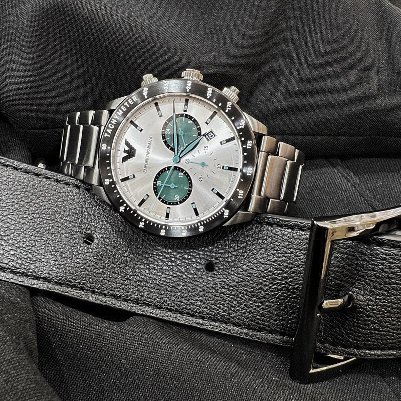 Emporio Armani Mario Chronograph White Dial Black Steel Strap Watch For Men - AR11471 Buy Now By Emporio Armani