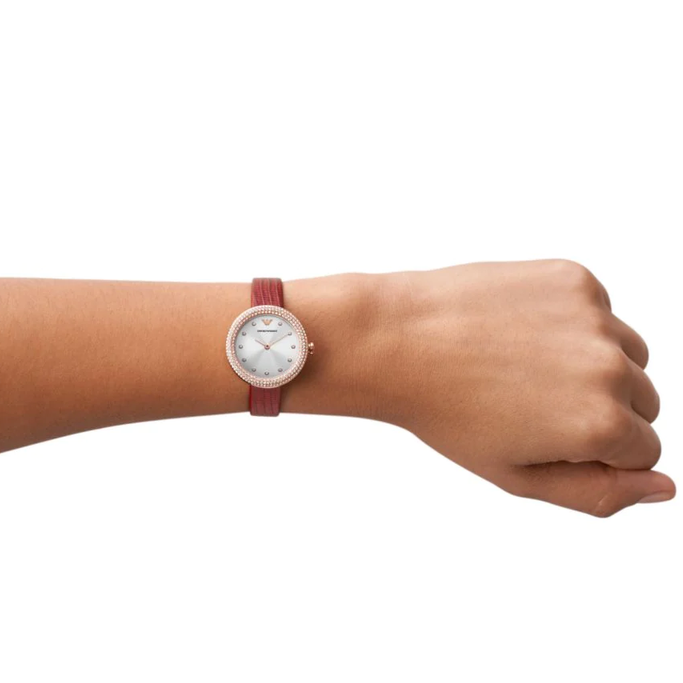 Emporio Armani Two-Hand Analog White Dial Red Leather Strap Watch For Women - AR11532 Buy Now By Emporio Armani