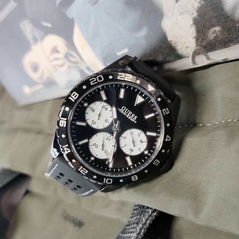 Guess Odyssey Quartz Black Dial Black Silicone Strap Watch For Men - W1108G3 Buy Now By Guess