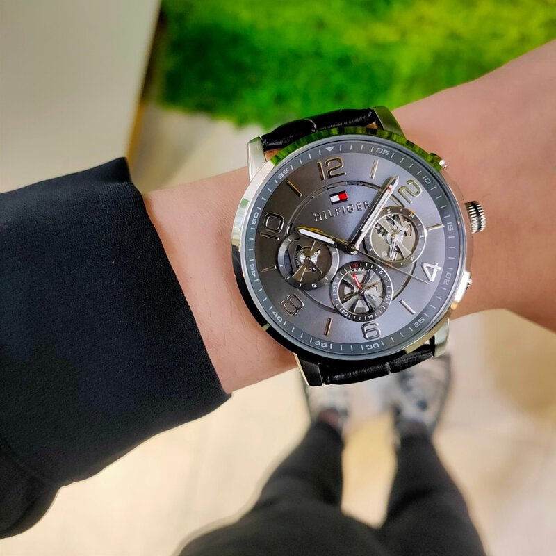 Tommy Hilfiger Keagan Quartz Grey Dial Black Leather Strap Watch for Men - 1791289 Buy Now By Tommy Hilfiger