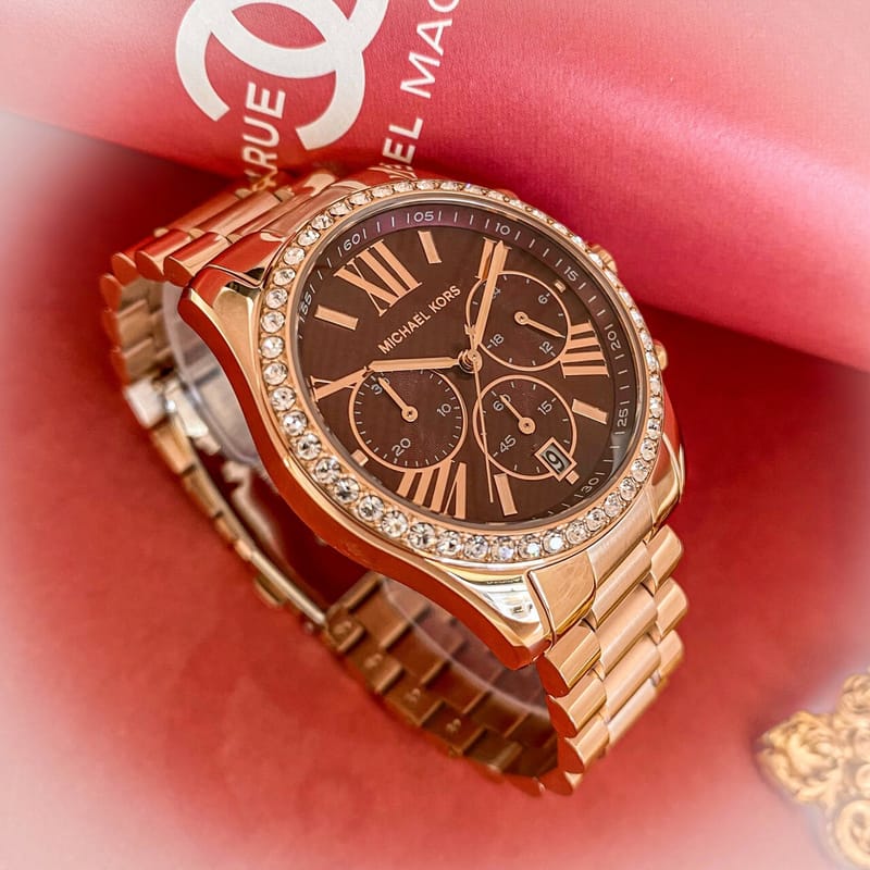Michael Kors Lexington Chronograph Red Dial Rose Gold Steel Strap Watch For Women - MK7275 Buy Now By Michael Kors