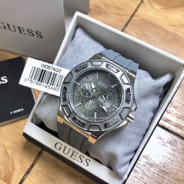 Guess Force Grey Dial Grey Rubber Strap Watch For Men - W0674G8 Buy Now By Guess