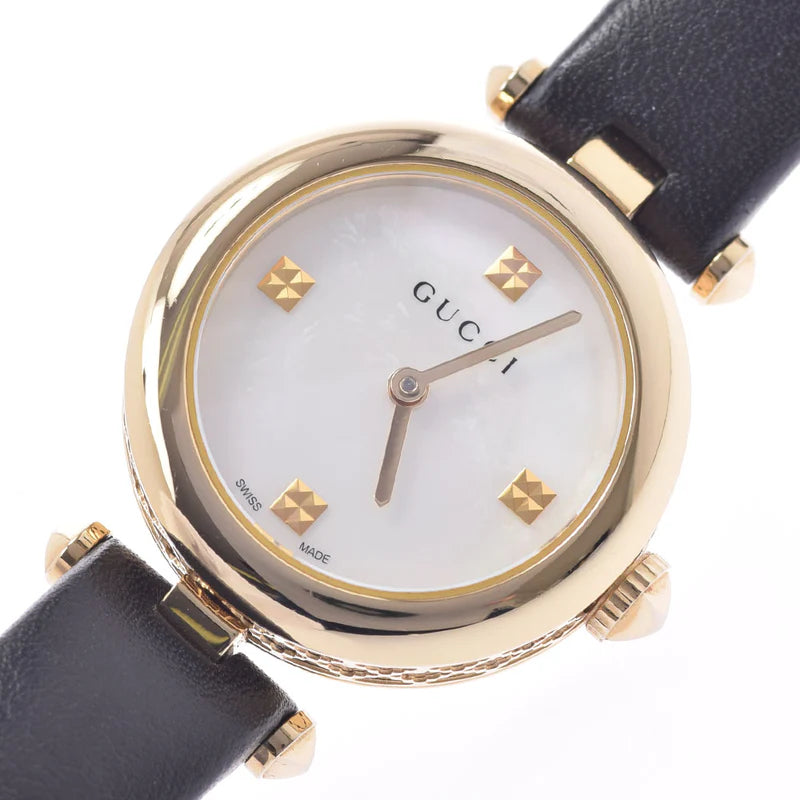Gucci Diamantissima Mother of Pearl Dial Black Leather Strap Watch For Women - YA141505 Buy Now By Gucci
