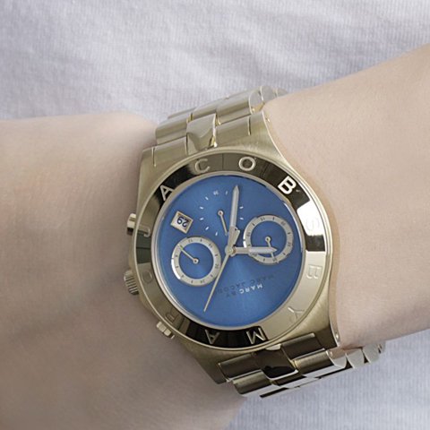 Marc Jacobs Blade Chronograph Blue Dial Gold Steel Strap Watch for Women - MBM3307 Buy Now By Marc Jacobs