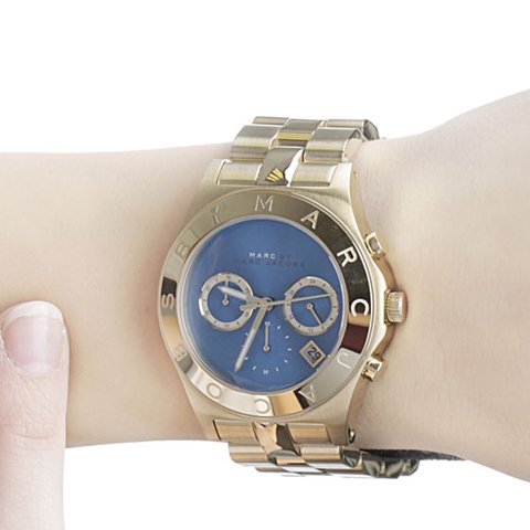 Marc Jacobs Blade Chronograph Blue Dial Gold Steel Strap Watch for Women - MBM3307 Buy Now By Marc Jacobs