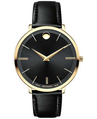 Movado Ultra Slim Black Dial Black Leather Strap Watch For Women - 0607091 Buy Now By Movado