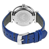 Emporio Armani Gianni T Bar Quartz Crystals Silver Dial Blue Leather Strap Watch For Women - AR11344 Buy Now By Emporio Armani