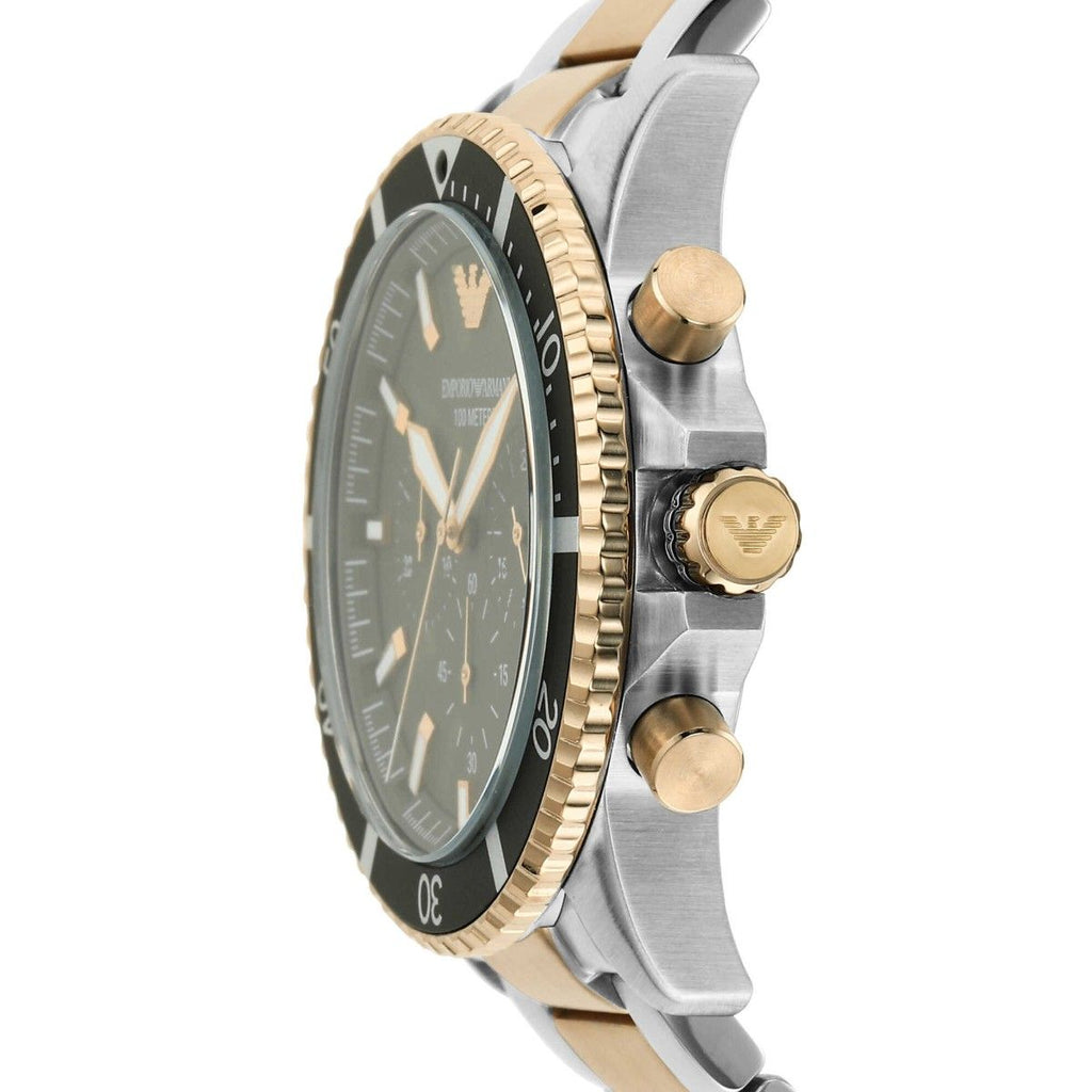 Emporio Armani Diver Chronograph Green Dial Two Tone Steel Strap Watch For Men - AR11361 Buy Now By Emporio Armani