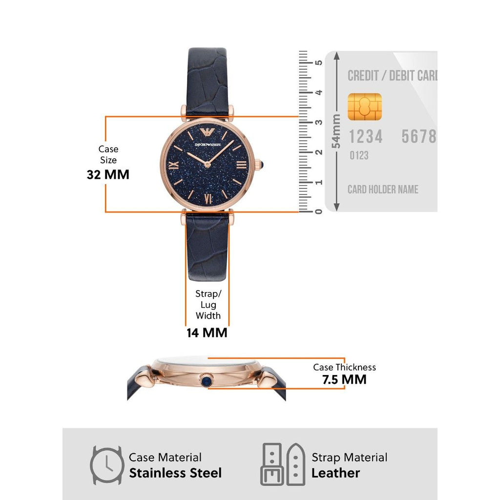 Emporio Armani Gianni T-Bar Quartz Blue Dial Blue Leather Strap Watch for Women - AR11424 Buy Now By Emporio Armani