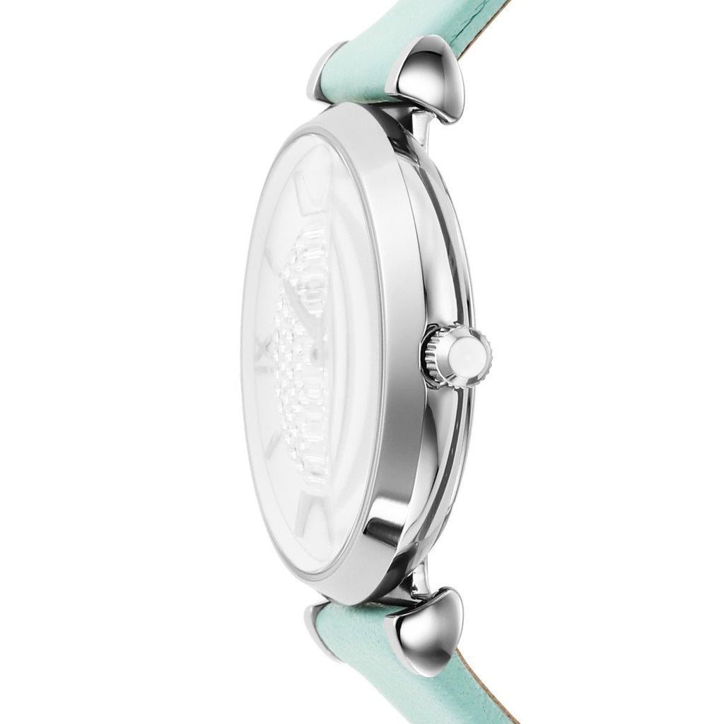 Emporio Armani Gianni T Bar Analog Crystals Silver Dial Blue Leather Strap Watch For Women - AR11443 Buy Now By Emporio Armani