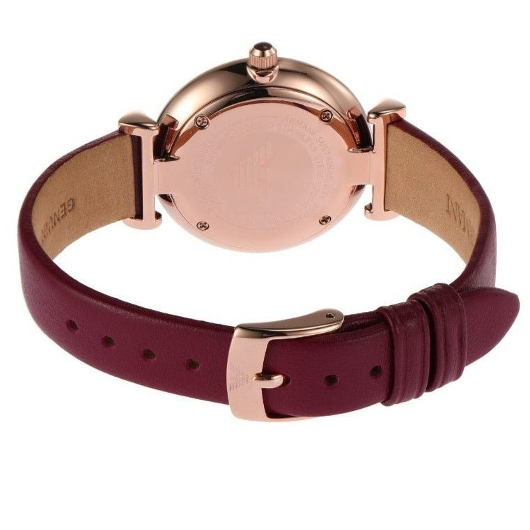 Emporio Armani Gianni T Bar Crystals Maroon Dial Maroon Leather Strap Watch for Women - AR11487 Buy Now By Emporio Armani