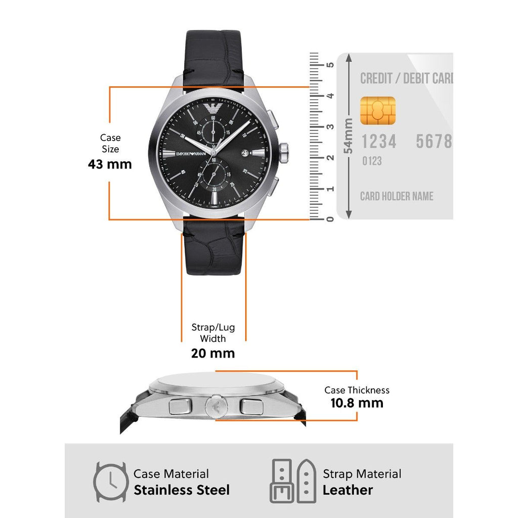 Emporio Armani Claudio Chronograph Black Dial Black Leather Strap Watch For Men - AR11542 Buy Now By Emporio Armani