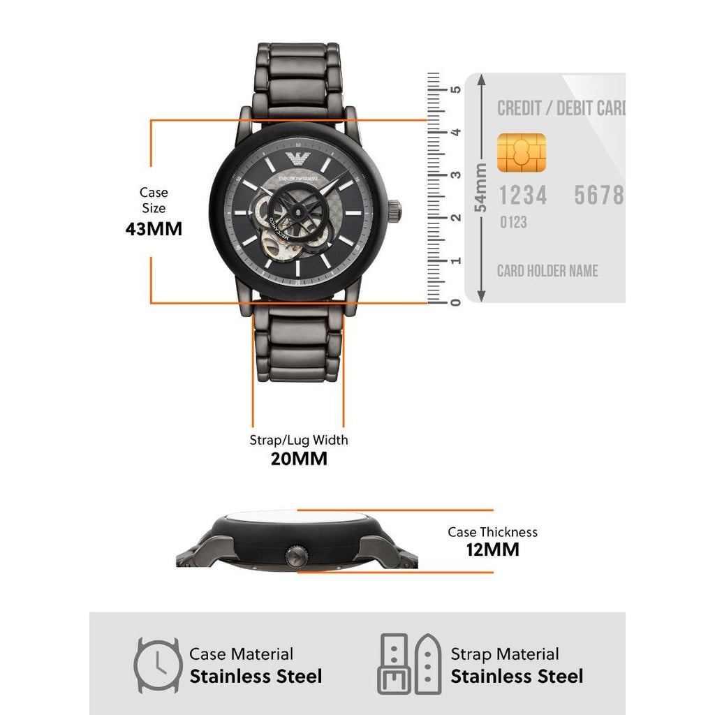 Emporio Armani Meccanico Automatic Black Dial Black Steel Strap Watch For Men - AR60010 Buy Now By Emporio Armani