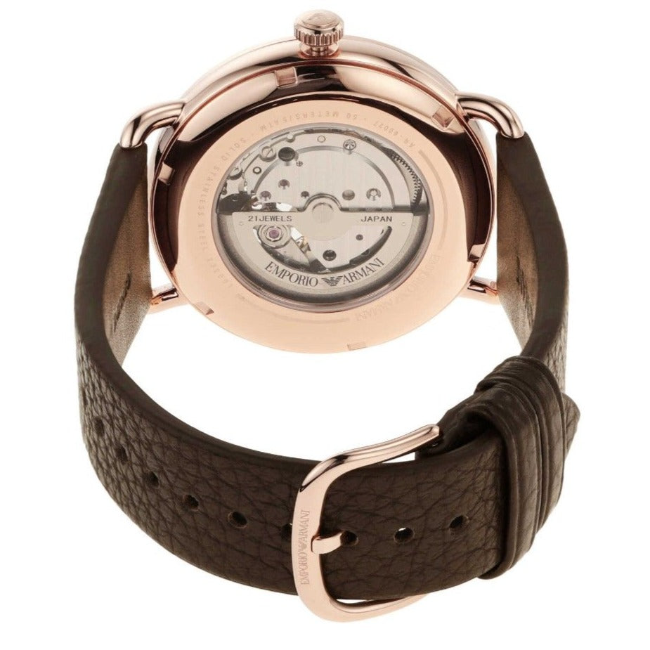 Emporio Armani Meccanico Automatic White Dial Brown Leather Strap Watch For Men - AR60027 Buy Now By Emporio Armani