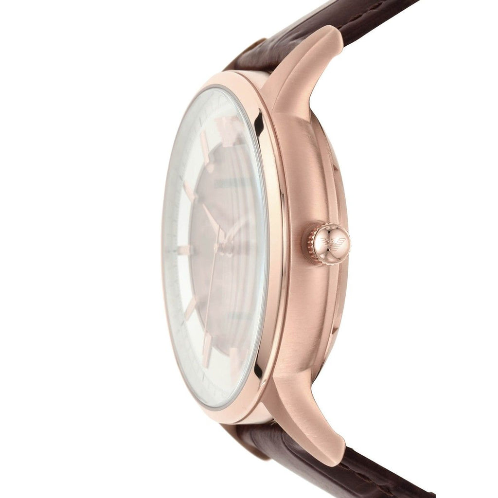 Emporio Armani Meccanico Automatic Silver Dial Brown Leather Strap Watch For Men - AR60039 Buy Now By Emporio Armani