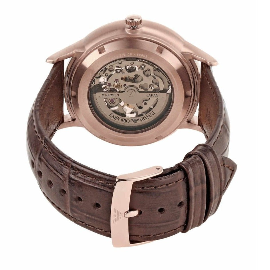 Emporio Armani Meccanico Automatic Silver Dial Brown Leather Strap Watch For Men - AR60039 Buy Now By Emporio Armani
