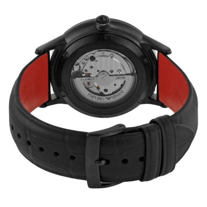 Emporio Armani Meccanico Skeleton Black Dial Black Leather Strap Watch For Men - AR60046 Buy Now By Emporio Armani