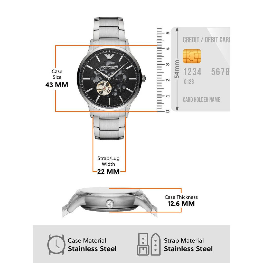 Emporio Armani Meccanico Automatic Black Dial Silver Steel Strap Watch For Men - AR60055 Buy Now By Emporio Armani