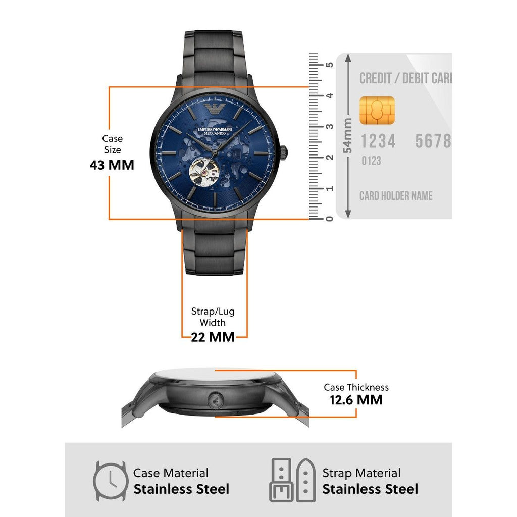 Emporio Armani Renato Automatic Blue Dial Grey Steel Strap Watch For Men - AR60056 Buy Now By Emporio Armani