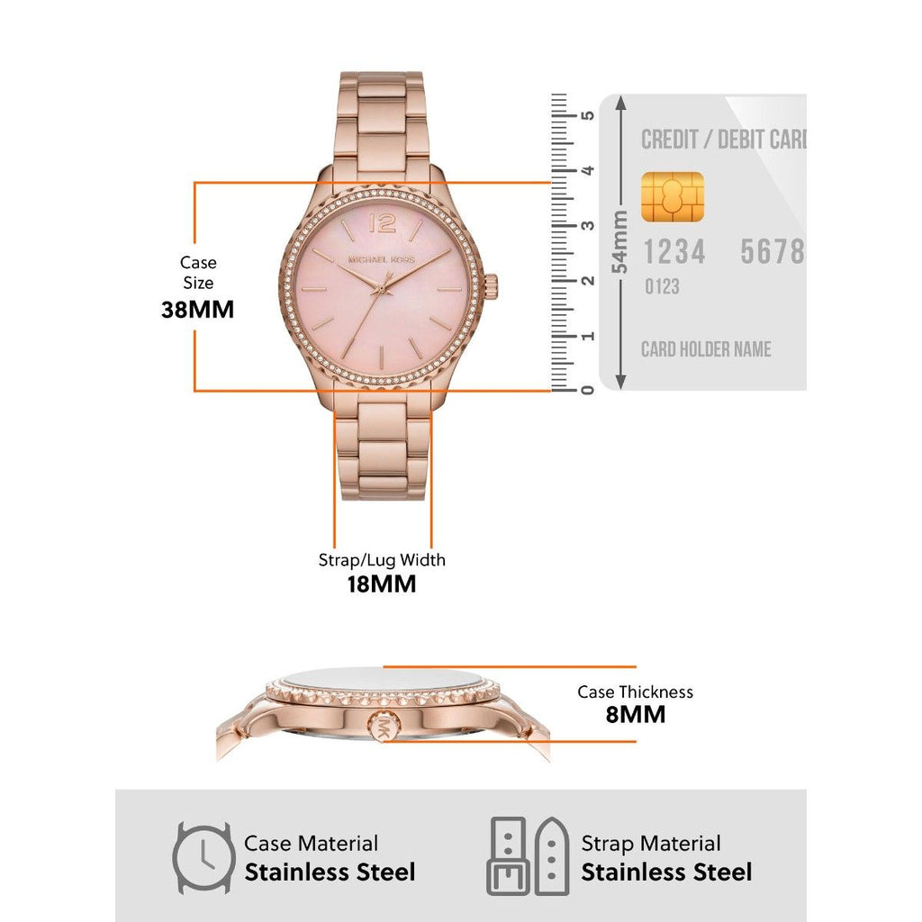 Michael Kors Layton Three Hand Pink Dial Rose Gold Steel Strap Watch For Women - MK6848 Buy Now By Michael Kors