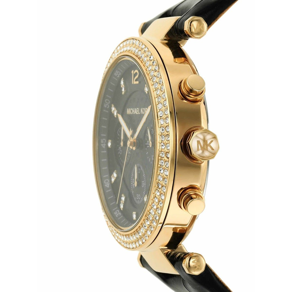 Michael Kors Parker Chronograph Black Dial Black Leather Strap Watch For Women - MK6984 Buy Now By Michael Kors