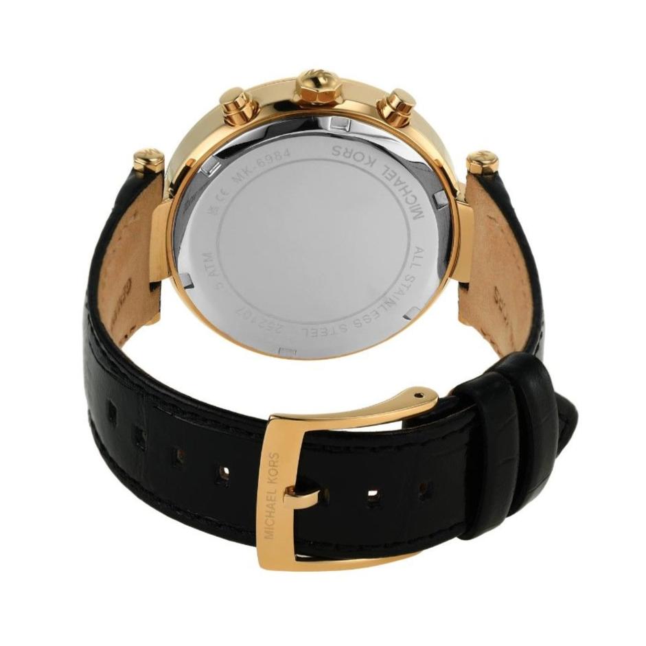 Michael Kors Parker Chronograph Black Dial Black Leather Strap Watch For Women - MK6984 Buy Now By Michael Kors