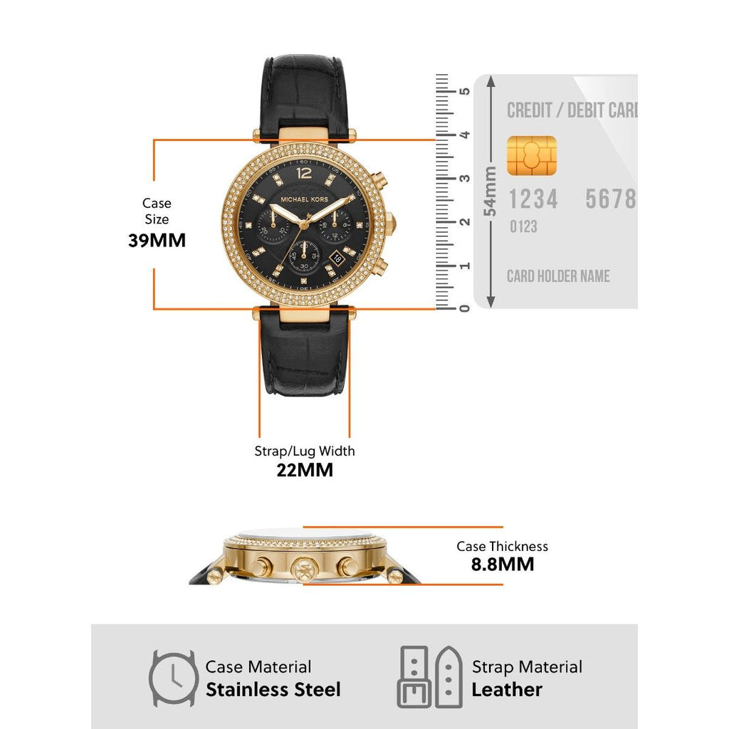 Michael Kors Parker Chronograph Black Dial Black Leather Strap Watch For Women - MK6984 Buy Now By Michael Kors