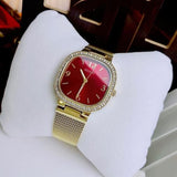 Guess Quartz Red Dial Gold Mesh Strap Watch For Women - GW0354L4 Buy Now By Guess