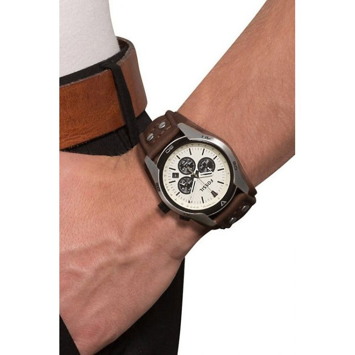 Fossil Coachman Chronograph White Dial Brown Leather Strap Watch for Men - CH2890 Buy Now By Fossil