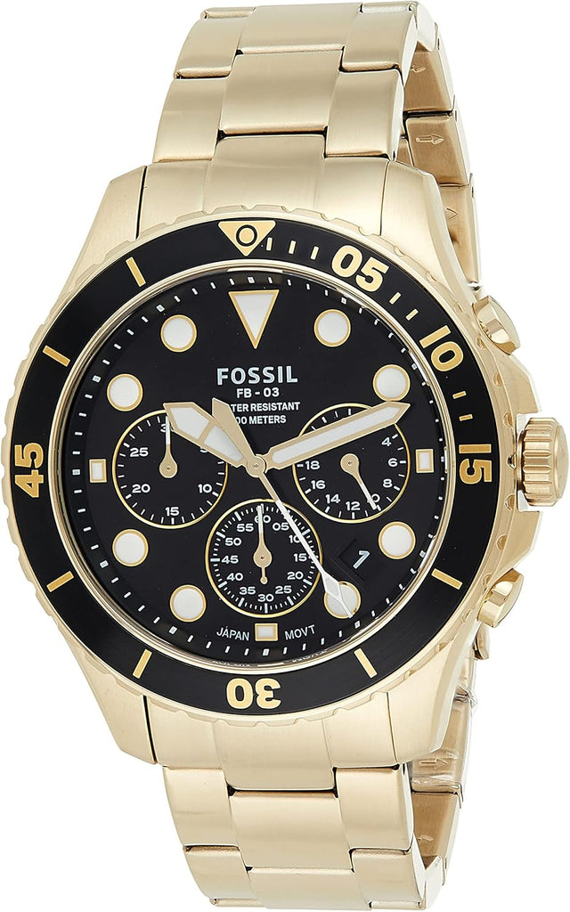 Fossil FB-03 Chronograph Black Dial Gold Steel Strap Watch for Men - FS5727 Buy Now By Fossil