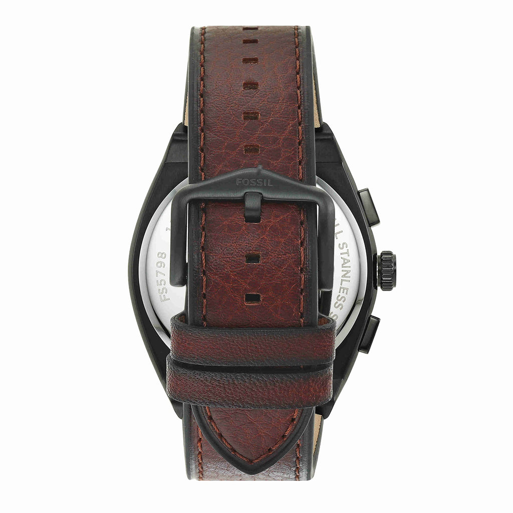 Fossil Everett Chronograph Black Dial Brown Leather Strap Watch for Men - FS5798 Buy Now By Fossil