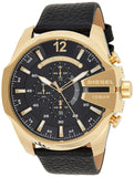 Diesel Mega Chief Chronograph Black Dial Black Leather Strap Watch For Men - DZ4344 Buy Now By Diesel