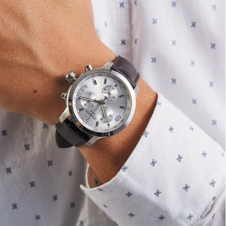 Tissot PRC 200 Chronograph Silver Dial Brown Leather Strap Watch For Men - T055.417.16.037.00 Buy Now By Tissot