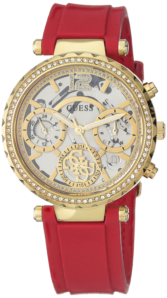 Guess Solstice Diamonds Gold Dial Red Rubber Strap Watch for Women - GW0484L1 Buy Now By Guess