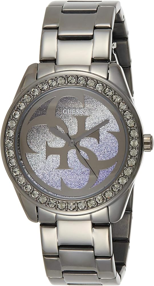 Guess G Twist Diamonds Purple Dial Black Steel Strap Watch For Women - W1201L4 Buy Now By Guess