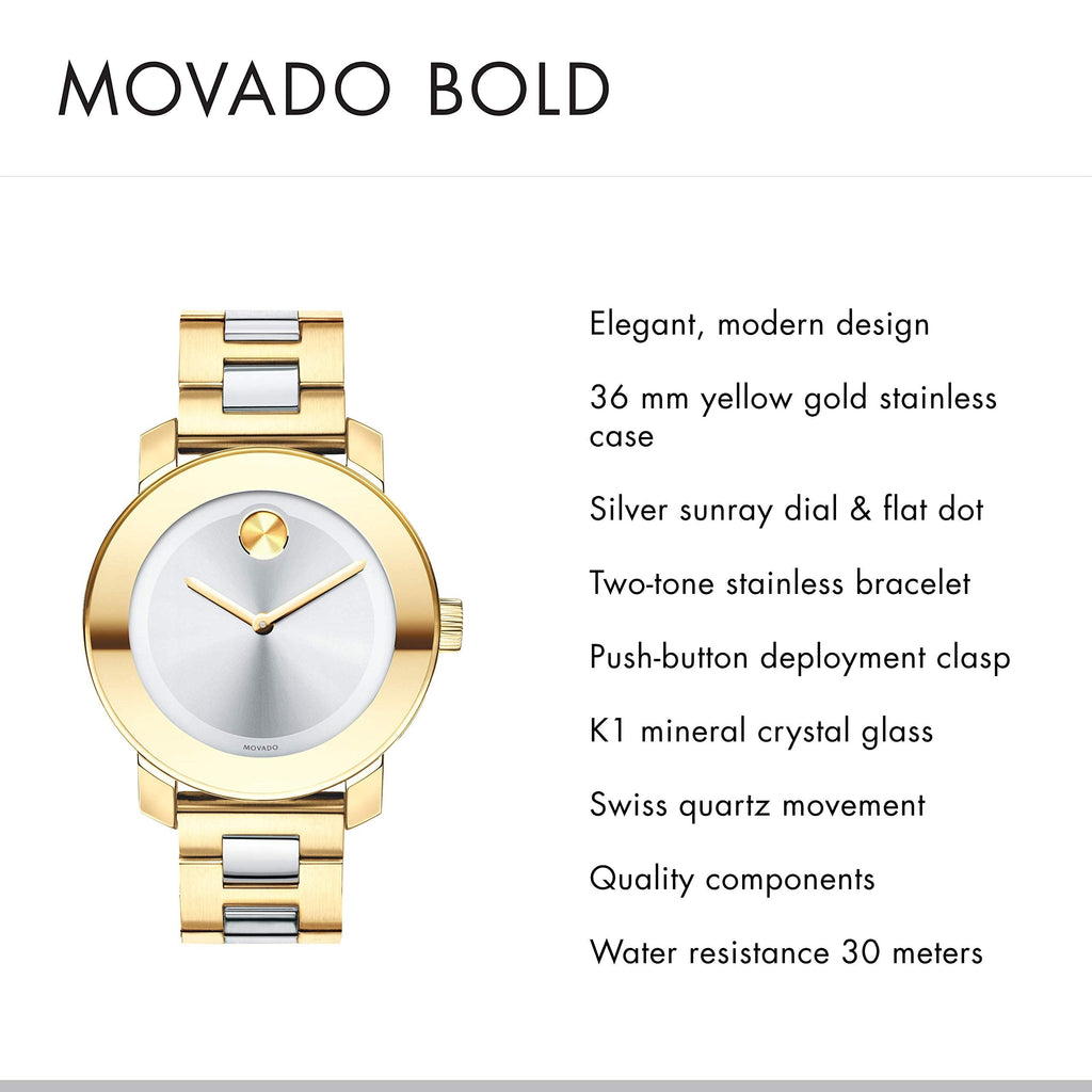 Movado Bold Silver Dial Two Tone Steel Strap Watch for Women - 3600129 Buy Now By Movado