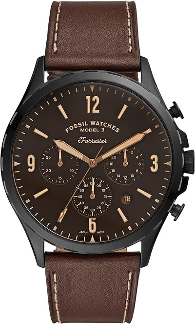 Fossil Forrester Chronograph Black Dial Brown Leather Strap Watch for Men - FS5608 Buy Now By Fossil