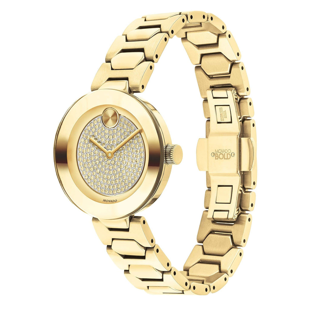 Movado Bold Crystal Gold Dial Gold Steel Strap Watch For Women - 3600492 Buy Now By Movado