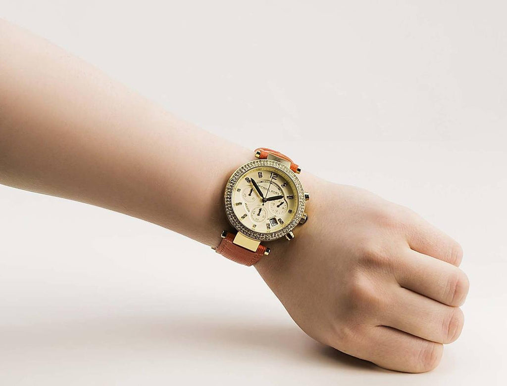 Michael Kors Parker Champagne Dial Orange Leather Strap Watch for Women - MK2279 Buy Now By Michael Kors