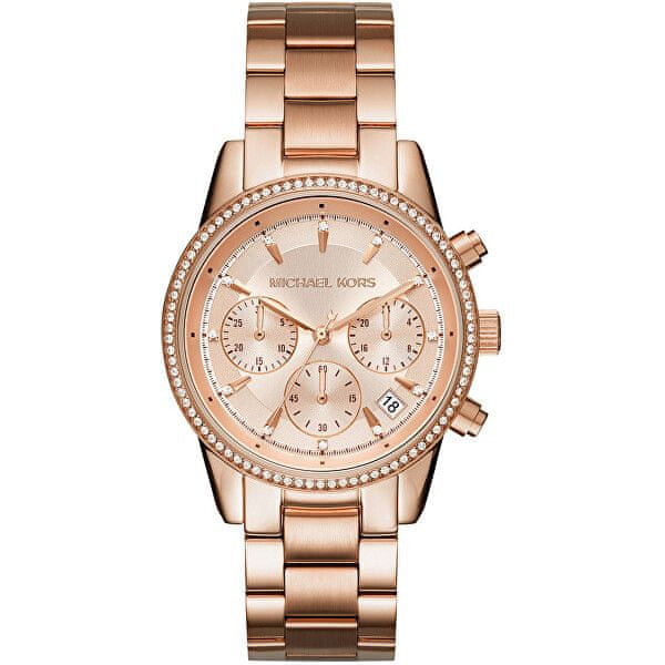 Michael Kors Ritz Chronograph Rose Gold Dial Rose Gold Steel Strap Watch for Women - MK6357 Buy Now By Michael Kors