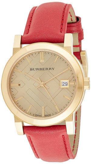 Burberry The City Gold Dial Red Leather Strap Watch for Women - BU9140 Buy Now By Burberry