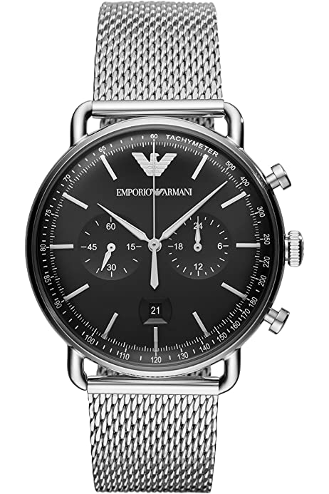 Emporio Armani Luigi Black Dial Silver Mesh Bracelet Watch For Men - AR8032 Buy Now By Emporio Armani