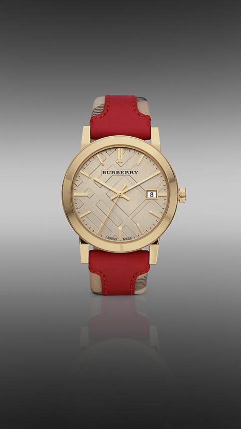 Burberry The City Gold Dial Orange Leather Strap Watch for Women - BU9017 Buy Now By Burberry